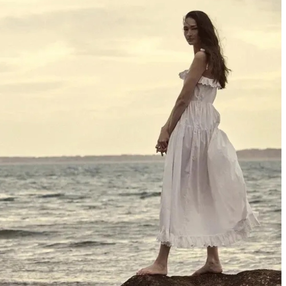 DOEN • Vita Organic Cotton Tiered Eyelet Maxi Dress in White Powder